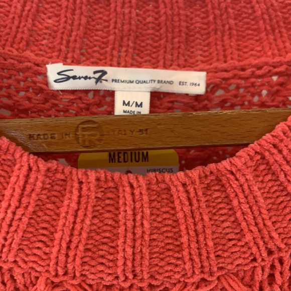 NWT Seven 7 Womens Open Knit Sweater Sz Medium Coral Orange Crew Neck - Picture 2 of 5